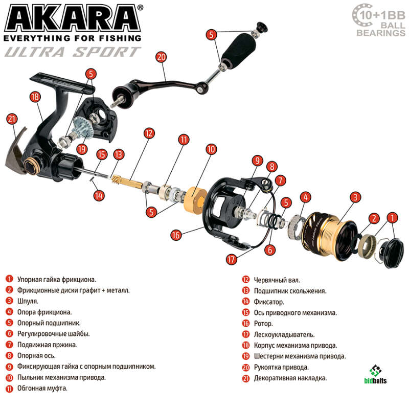 Катушка Akara Ultra Sport 10+1 bb, Безынерционная, 1000, Передний